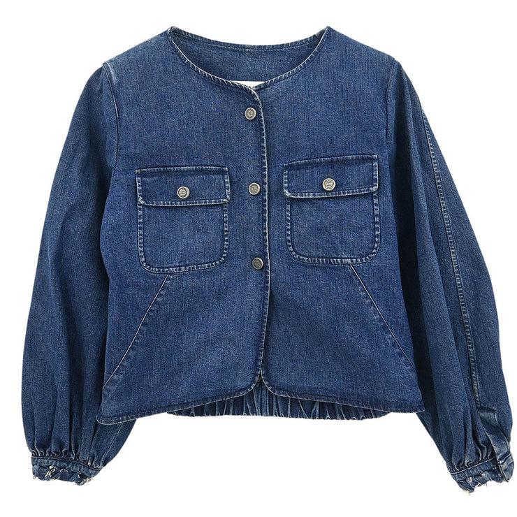 Chanel Collarless Denim Jacket Indigo 06P #36 187040