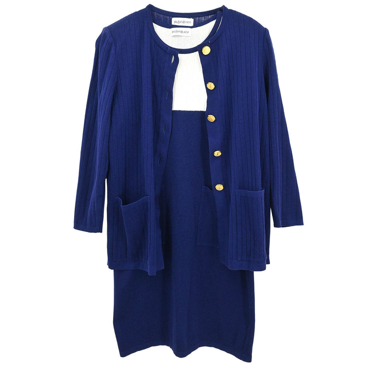 Yves Saint Laurent Setup Cardigan Dress Navy WD37-078 WMS7-079 #M 187061
