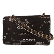 Chanel Black Canvas COCO Medium Classic Double Flap Shoulder Bag 195963