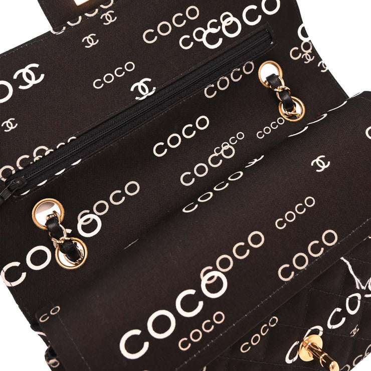 Chanel Black Canvas COCO Medium Classic Double Flap Shoulder Bag 195963