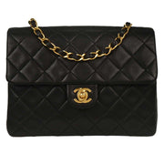 Chanel Black Lambskin Classic Square Flap Shoulder Bag 20 195975