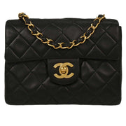 Chanel Black Lambskin Mini Classic Square Flap Shoulder Bag 17 195977