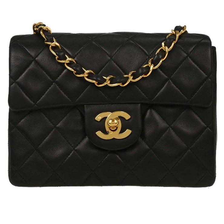 Chanel Black Lambskin Mini Classic Square Flap Shoulder Bag 17 195977