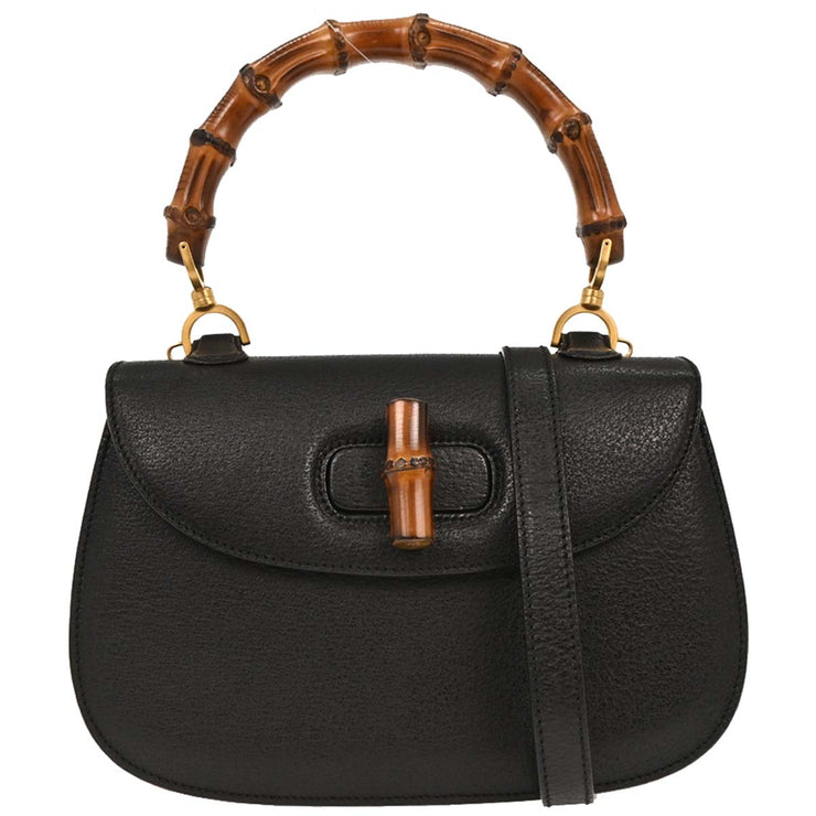 Gucci Black Pigskin Bamboo 2way Handbag 000-2113-0633 195984