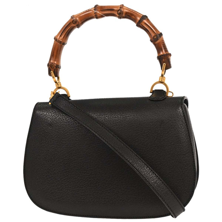 Gucci Black Pigskin Bamboo 2way Handbag 000-2113-0633 195984
