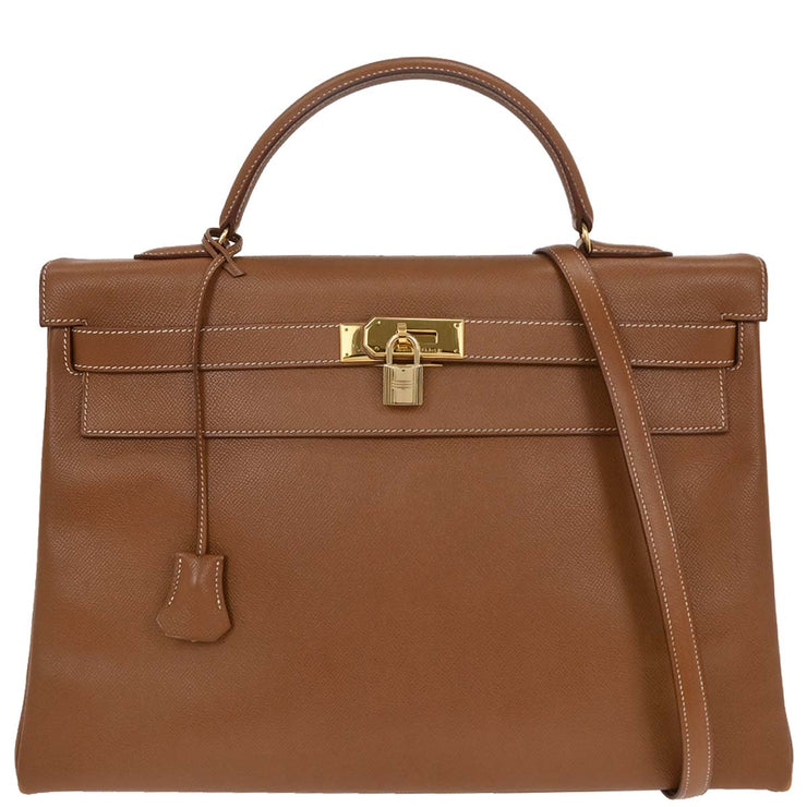 Hermes Gold Courchevel Kelly 40 Retourne 2way Handbag  Square:A 31. 195986
