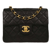 Chanel Black Lambskin Mini Classic Square Flap Shoulder Bag 17 195996