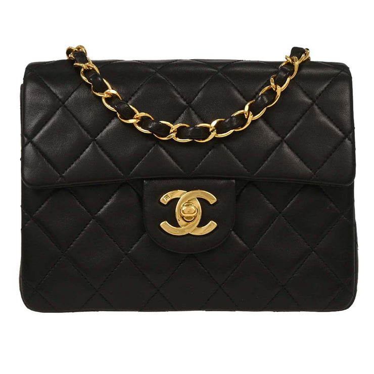 Chanel Black Lambskin Mini Classic Square Flap Shoulder Bag 17 195996