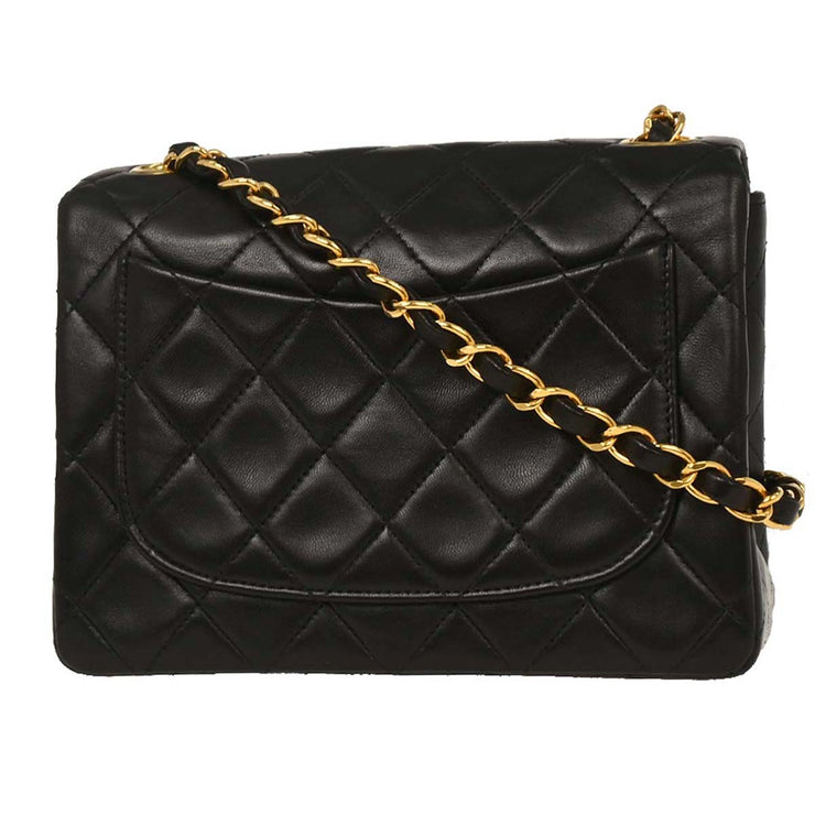 Chanel Black Lambskin Mini Classic Square Flap Shoulder Bag 17 195996