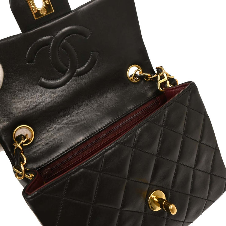 Chanel Black Lambskin Mini Classic Square Flap Shoulder Bag 17 195996