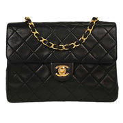 Chanel Black Lambskin Classic Square Flap Shoulder Bag 20 196000