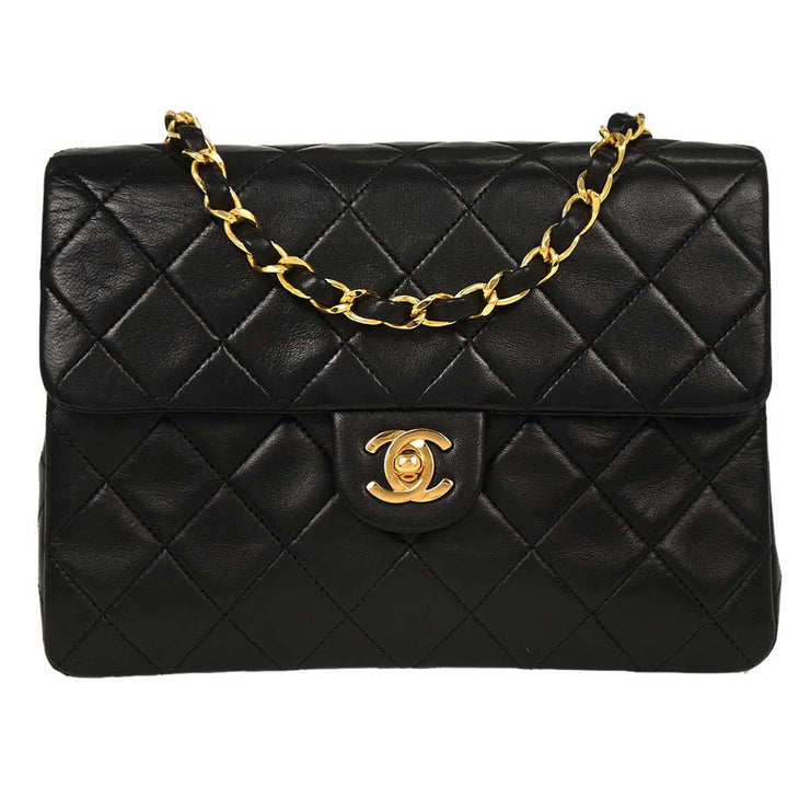 Chanel Black Lambskin Classic Square Flap Shoulder Bag 20 196000