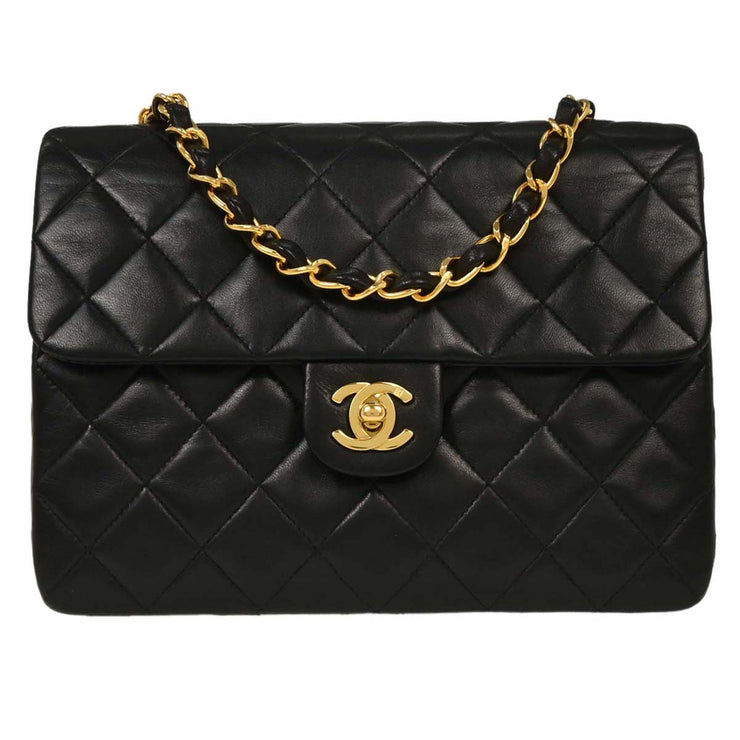 Chanel Black Lambskin Classic Square Flap Shoulder Bag 20 196001