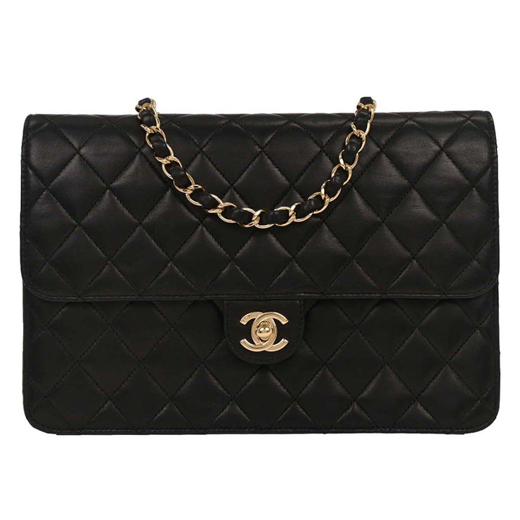 Chanel Black Lambskin Turnlock Medium Half Flap Shoulder Bag 196008