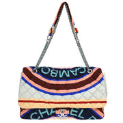 Chanel Light Blue Navy Satin XXL Quilted Printed Shoulder Bag 196030
