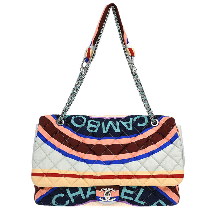 Chanel Light Blue Navy Satin XXL Quilted Printed Shoulder Bag 196030