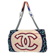 Chanel Light Blue Navy Satin XXL Quilted Printed Shoulder Bag 196030