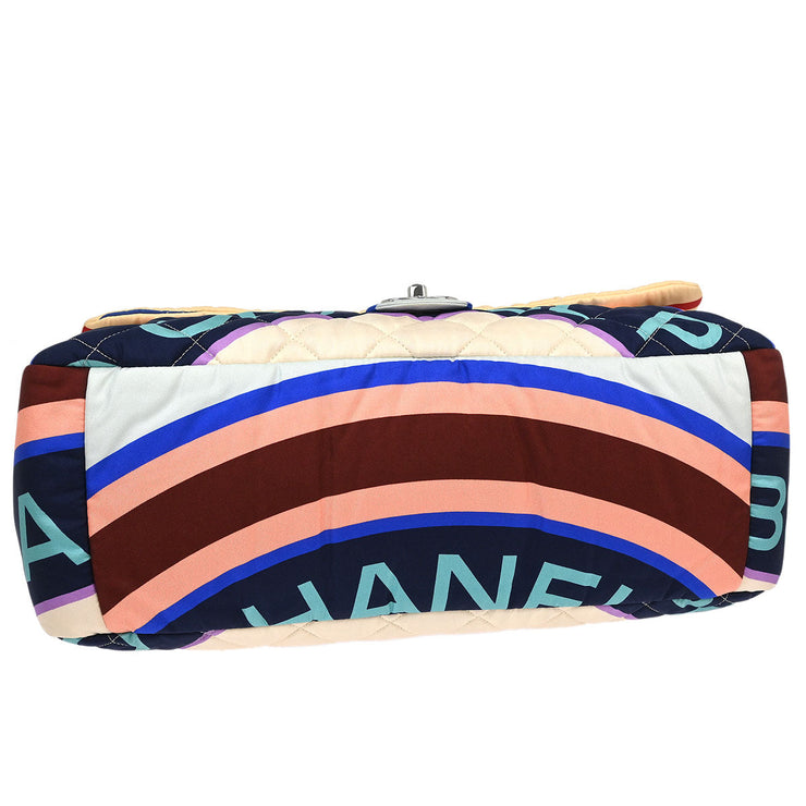 Chanel Light Blue Navy Satin XXL Quilted Printed Shoulder Bag 196030