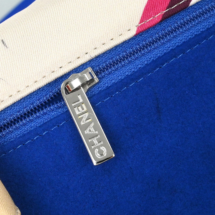 Chanel Light Blue Navy Satin XXL Quilted Printed Shoulder Bag 196030