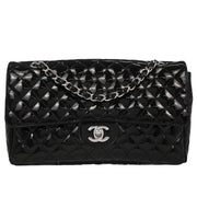 Chanel Black Patent Leather Secret Label Single Flap Shoulder Bag 196034