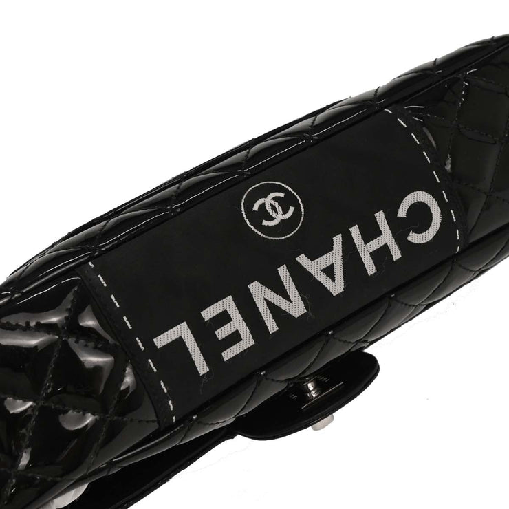 Chanel Black Patent Leather Secret Label Single Flap Shoulder Bag 196034