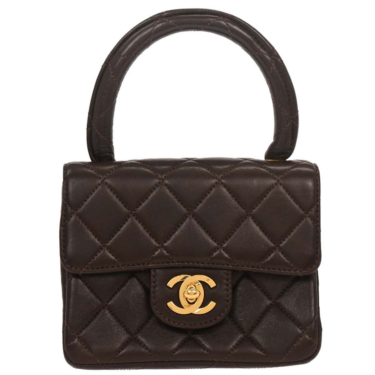 Chanel Brown Lambskin Top Handle Handbag 196039
