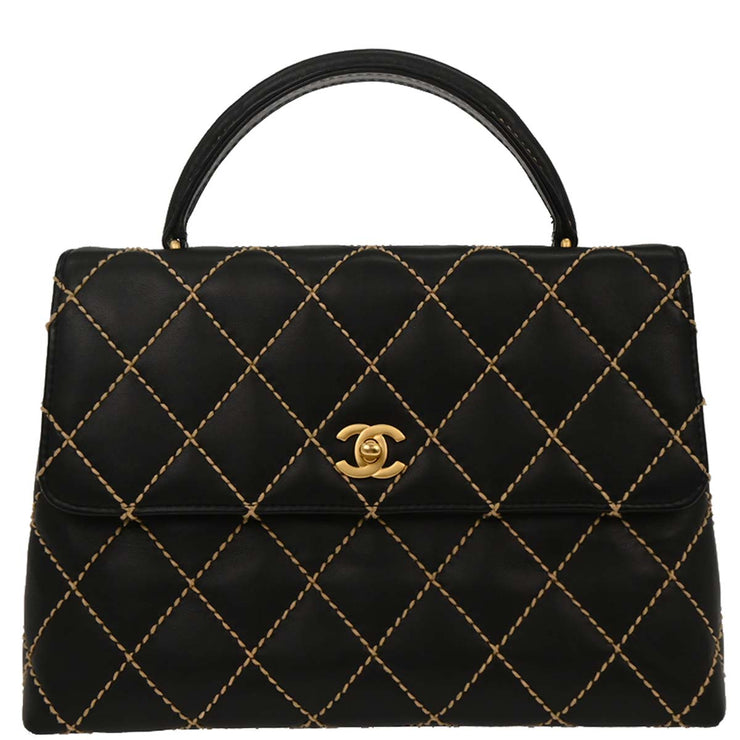 Chanel Black Calfskin Wild Stitch Top Handle Handbag 196042