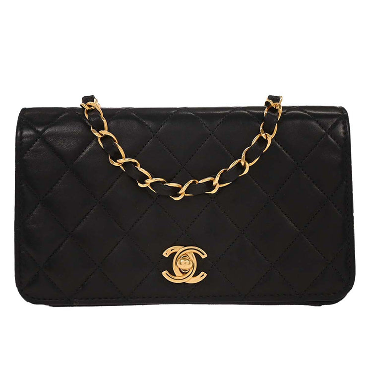 Chanel Black Lambskin Turnlock Mini Full Flap Shoulder Bag 196056