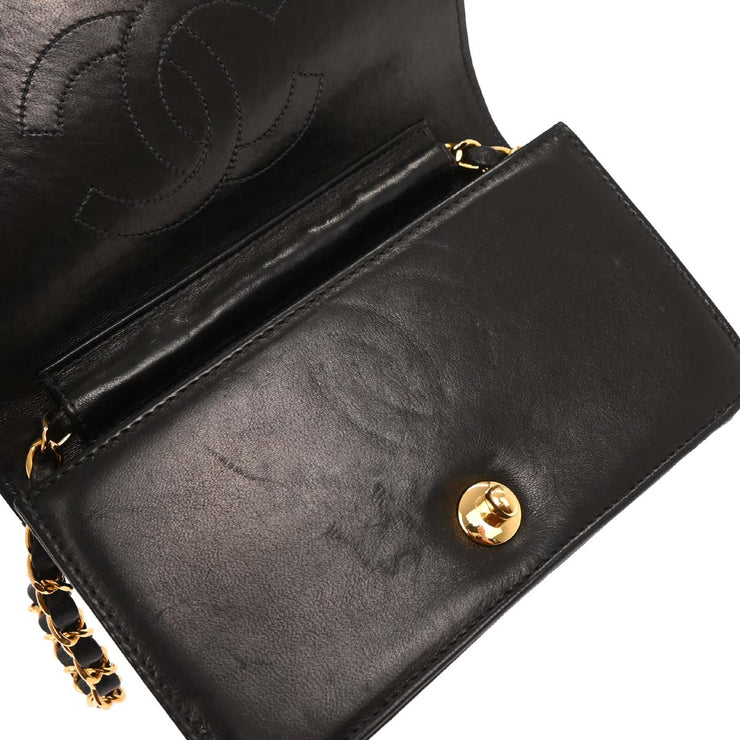 Chanel Black Lambskin Turnlock Mini Full Flap Shoulder Bag 196056