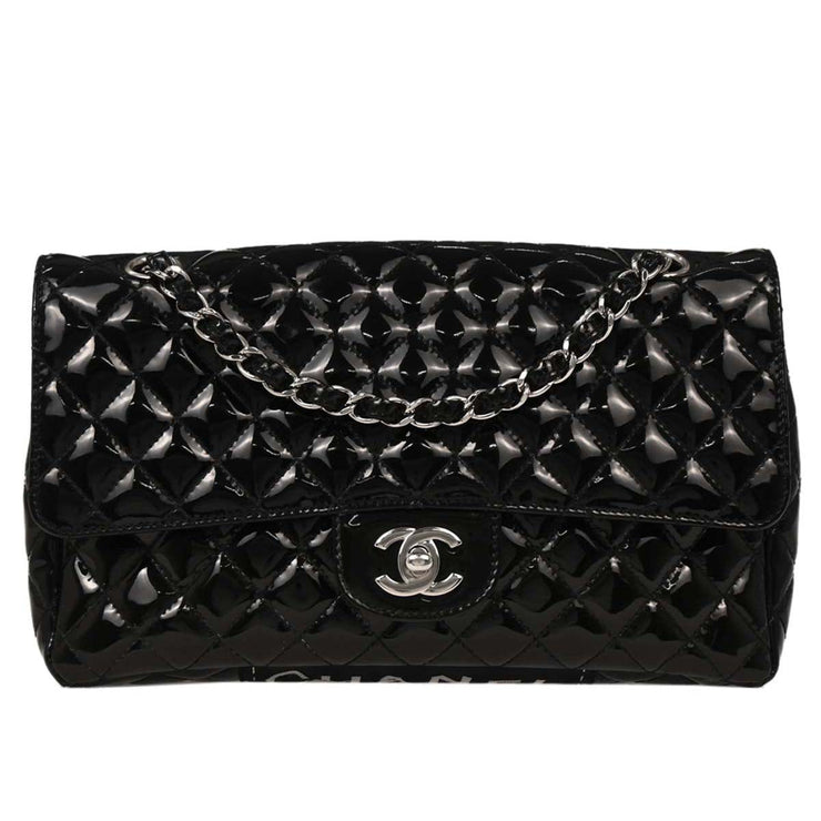 Chanel Black Patent Leather Secret Label Single Flap Shoulder Bag 196064