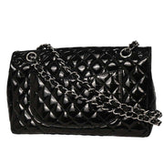 Chanel Black Patent Leather Secret Label Single Flap Shoulder Bag 196064