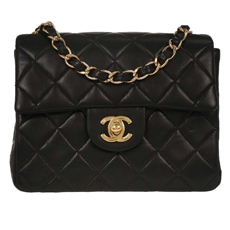 Chanel Black Lambskin Mini Classic Square Flap Shoulder Bag 17 196065