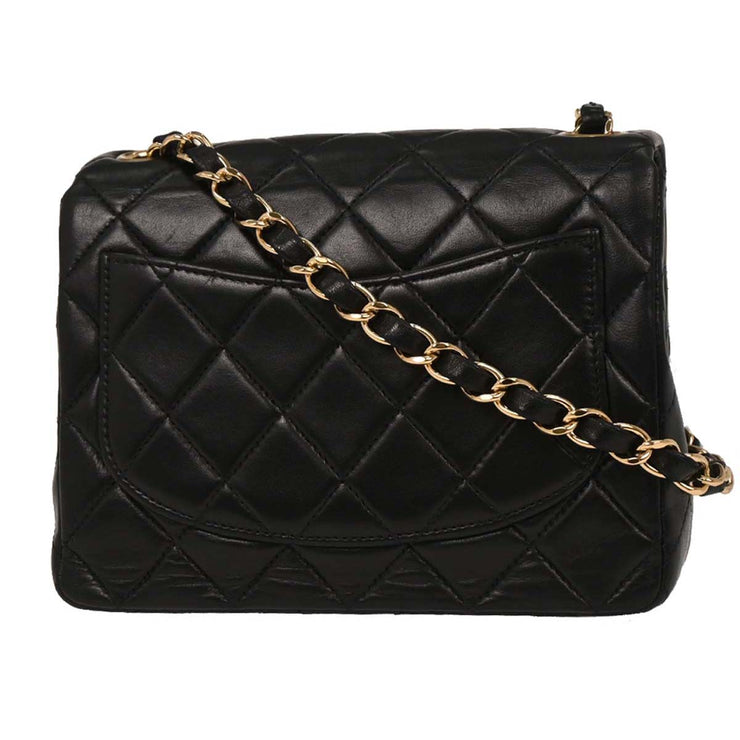 Chanel Black Lambskin Mini Classic Square Flap Shoulder Bag 17 196065