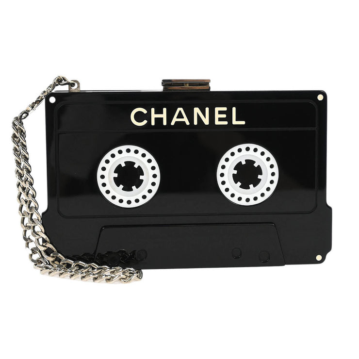 Chanel Black Acrylic Cassette Tape Clutch Bag 04P 196074