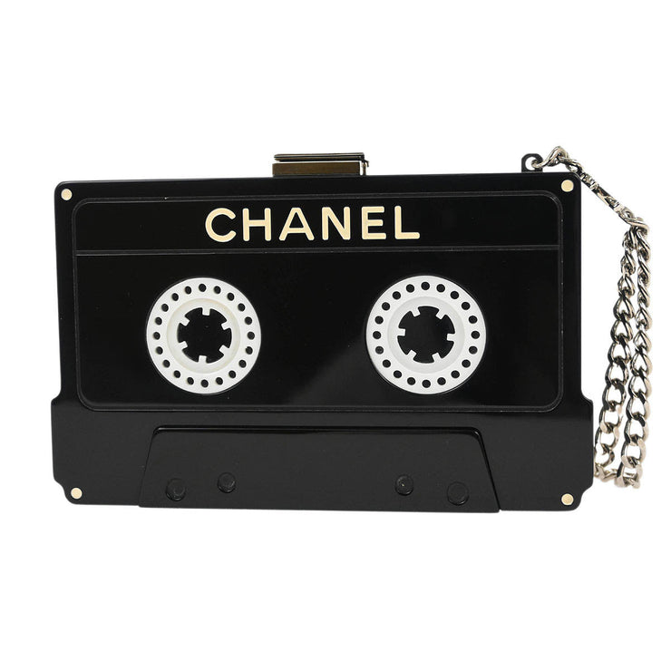 Chanel Black Acrylic Cassette Tape Clutch Bag 04P 196074