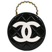 Chanel Black Patent Leather Round Vanity Handbag 196079
