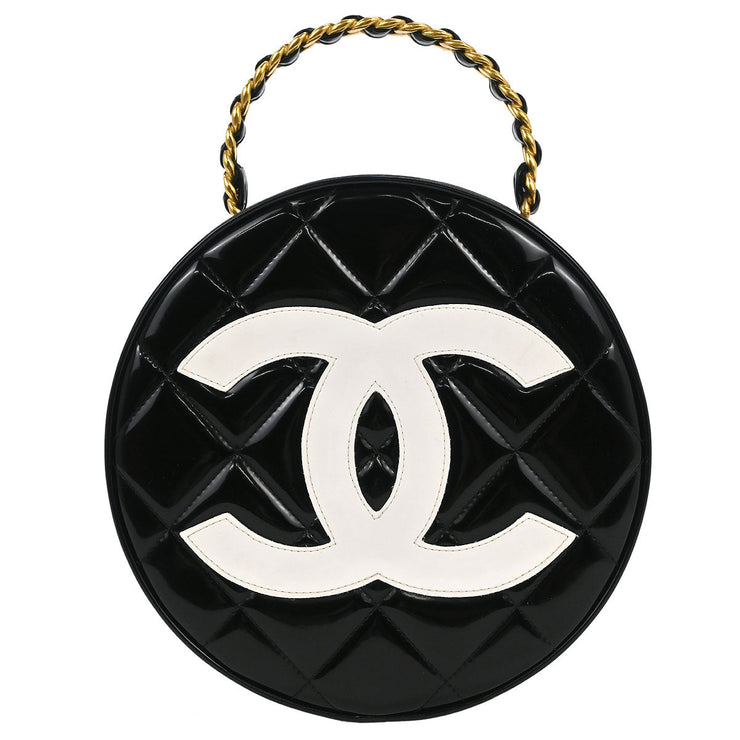 Chanel Black Patent Leather Round Vanity Handbag 196079
