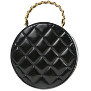 Chanel Black Patent Leather Round Vanity Handbag 196079