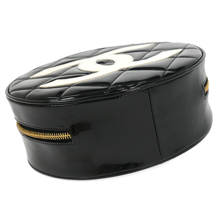 Chanel Black Patent Leather Round Vanity Handbag 196079
