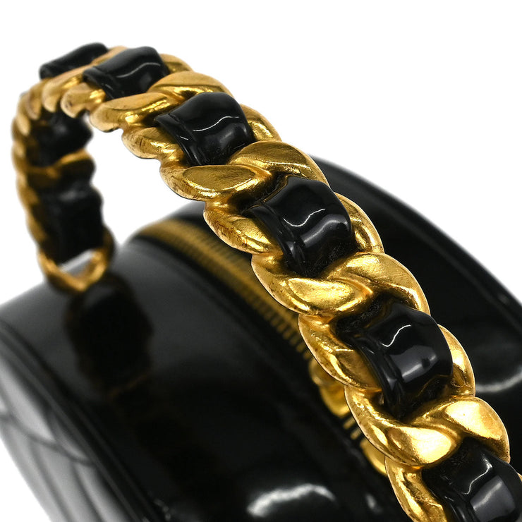 Chanel Black Patent Leather Round Vanity Handbag 196079