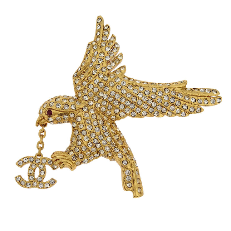 Chanel Eagle Brooch Pin Gold Rhinestone 01P 196085