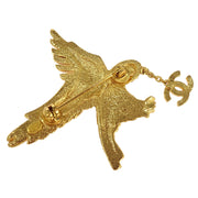 Chanel Eagle Brooch Pin Gold Rhinestone 01P 196085