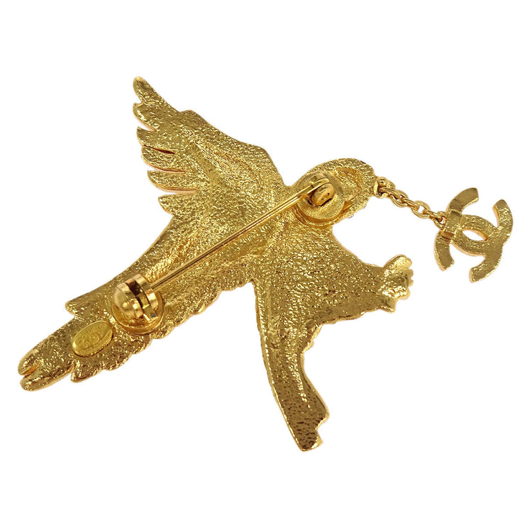 Chanel Eagle Brooch Pin Gold Rhinestone 01P 196085