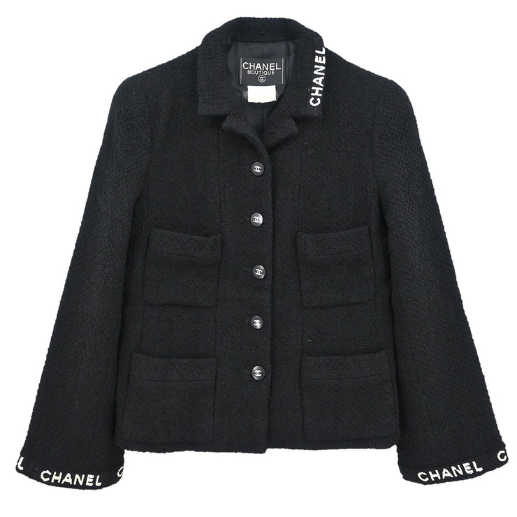 Chanel Single Breasted Jacket Black 95A #38 196086