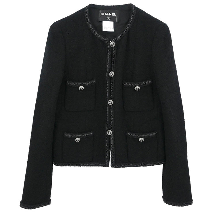 Chanel Single Breasted Jacket Black 08A #38 196087