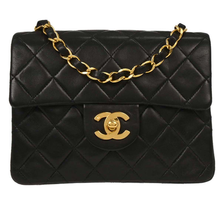 Chanel Black Lambskin Mini Classic Square Flap Shoulder Bag 17 196090