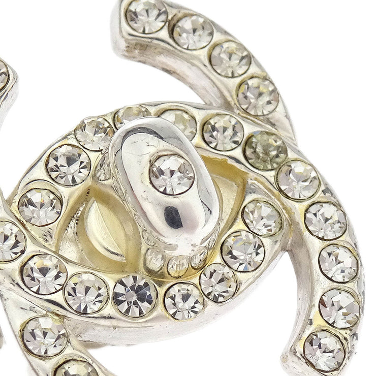 Chanel Turnlock Earrings Clip-On Silver Rhinestone 97P 196102