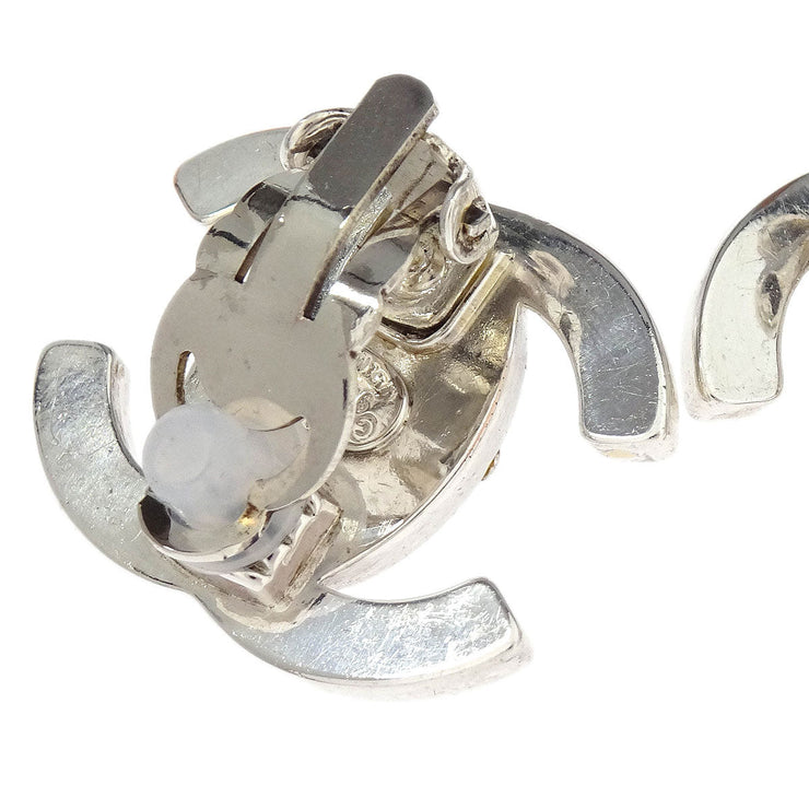 Chanel Turnlock Earrings Clip-On Silver Rhinestone 97P 196102