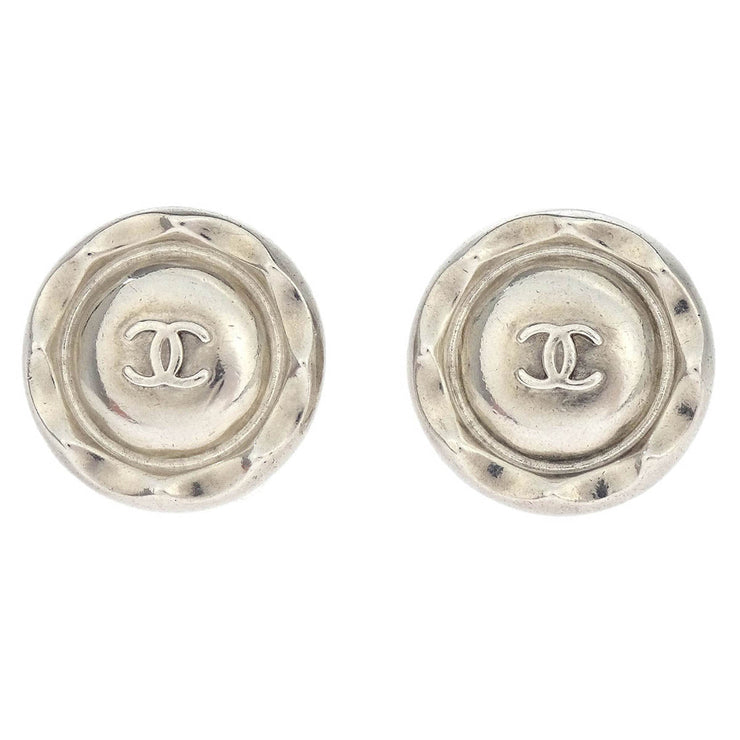 Chanel Button Earrings Clip-On Silver 96P 196104