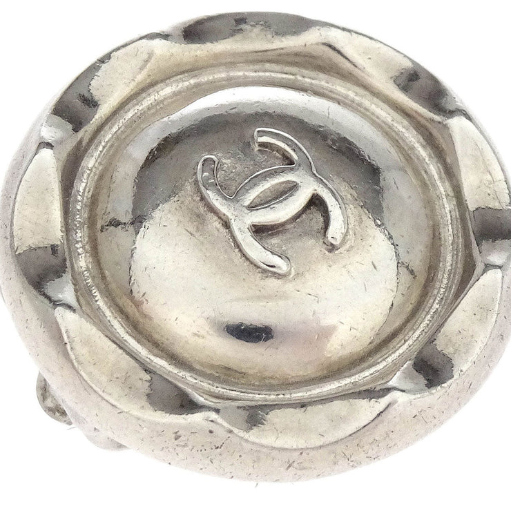Chanel Button Earrings Clip-On Silver 96P 196104